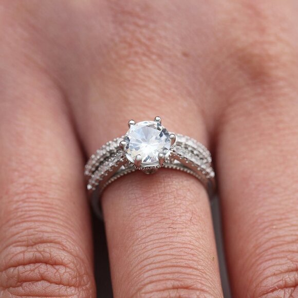 💥 Engagement Thin Shiny Gems Macro Pave Beautiful Ring for Women, EVGG1540 - Picture 3 of 7